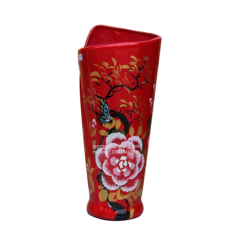 Bình hoa sứ đẹp sơn mài gốm sứ Bát Tràng vẽ hoa mẫu đơn là biểu tượng của sự thịnh vượng, phồn vinh, quý phái 3