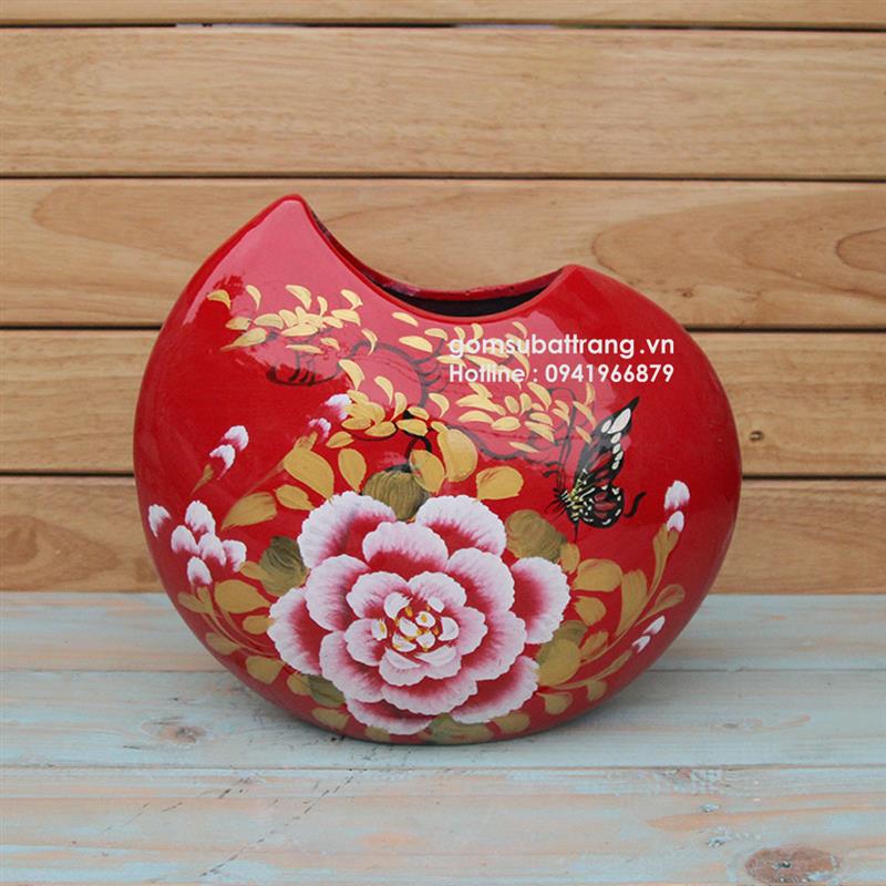Bình hoa mẫu đơn đẹp gốm sứ Bát Tràng -1