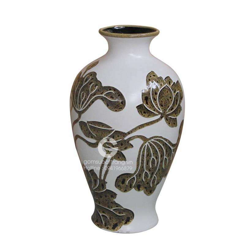 Lọ sen trắng sứ sơn mài chất lượng tốt