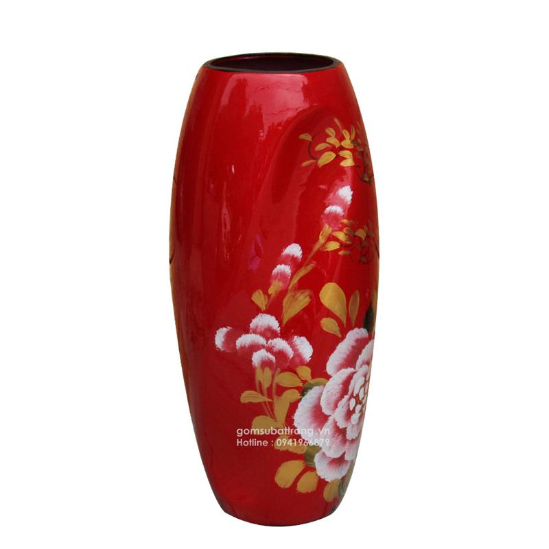 Bình hoa sứ đẹp sơn mài gốm sứ Bát Tràng vẽ hoa mẫu đơn là biểu tượng của sự thịnh vượng, phồn vinh, quý phái.