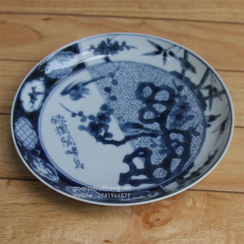 Đĩa gốm sứ cổ Bát Tràng vẽ hoa mai 2