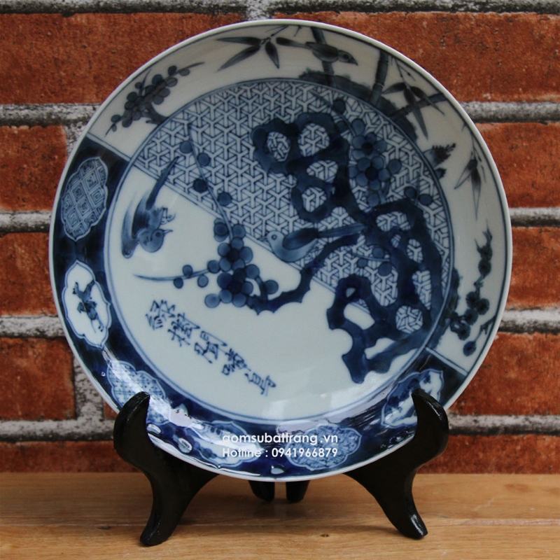 Đĩa gốm sứ cổ Bát Tràng vẽ hoa mai 3