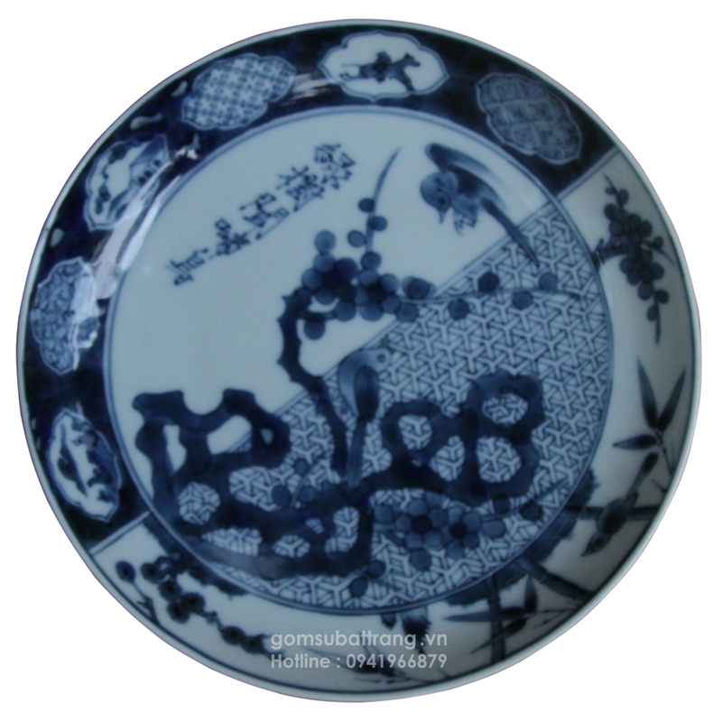 Đĩa gốm sứ cổ Bát Tràng vẽ hoa mai 1