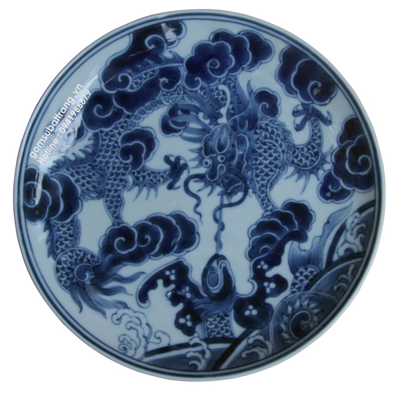Đĩa gốm sứ cổ Trung Quốc vẽ Rồng Cuốn Thủy 1