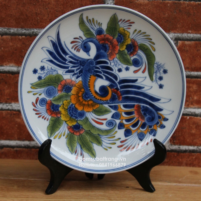 Đĩa sứ cổ Trung Quốc vẽ hoa hóa Công thích hợp cho trang trí phòng khách, mang lại vượng khí, cầu mong cuộc sống giầu sang và hạnh phúc cho gia chủ