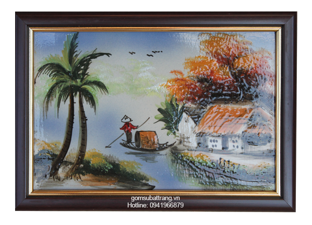 Tranh sứ ốp tường vẽ cảnh làng quê Việt Nam là sản phẩm được vẽ bằng tay hoàn hảo