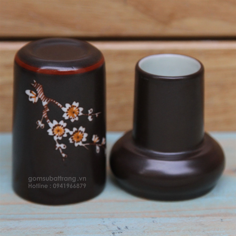 Lọ đựng tăm với họa tiết hoa đào sinh động bắt mắt