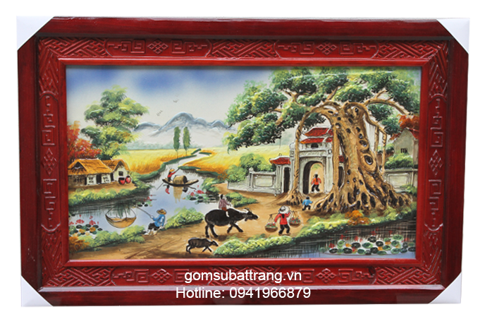 HÌnh ảnh cây đa, cổng làng trên bức tranh