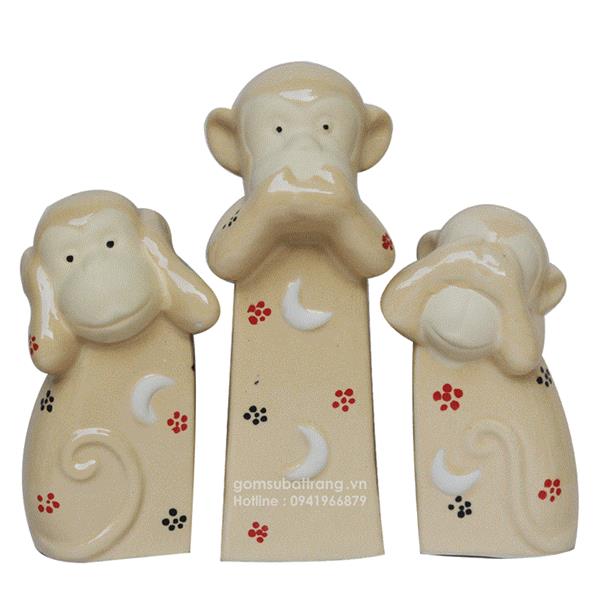 Bộ tượng ba chú khỉ bằng gốm sứ ngộ nghĩnh số 1